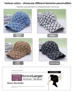 Baseball caps in four colors with BF monogram prints and size measurement guide