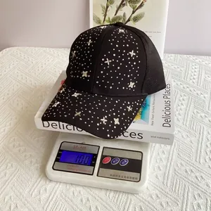 Weight measurement of black mesh baseball cap with rhinestones and silver stars