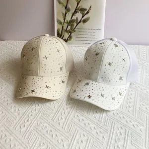 Breathable mesh baseball cap with luxury rhinestones and clover studs for women