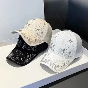 Women Fashion Rhinestone Letter Mesh Baseball Cap Breathable Sun Protection Adjustable Summer Outdoor Snapback Hat Sparkly