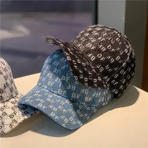 Fashionable BF monogram rhinestone baseball caps in black, blue, and beige colors