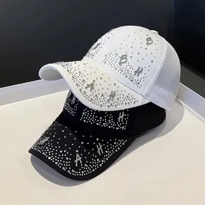 Sparkling rhinestone mesh baseball caps with crystal letters in black and white styles