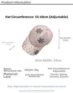 Tabella taglie dettagliata per cappellino in pizzo con fiori di strass e cinturino