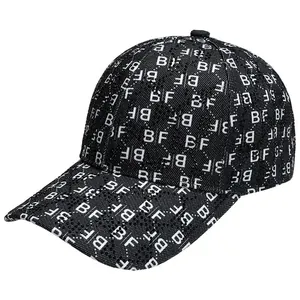 Fashionable black baseball cap with white BF monogram print and diamond quilted texture