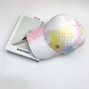 Women's rhinestone baseball cap with colorful tie-dye patterns and H-logo metal buckle