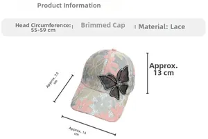 Detaillierte Maße für Spitzen-Baseballkappe mit Strass-Schmetterling, Kopfumfang 55-59cm