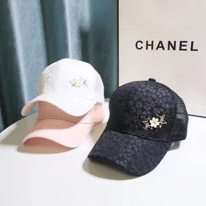 Lace baseball cap with rhinestone star pin in white pink and black colors set
