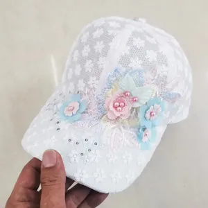 Berretto da Baseball da Donna in Pizzo con Fiori Traspirante Cappello da Sole con Fiori in Organza 3D Strass Künstliche Perle Regolabile