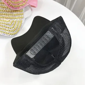 Detail of black mesh baseball cap showing breathable texture and adjustable plastic buckle