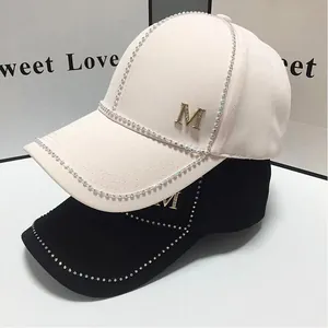 Casquette de Baseball en Coton pour Femme avec Strass Lettre M Réglable Mode Décontracté Protection Solaire Pare-soleil