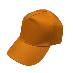 Classic orange five-panel cotton canvas baseball cap with a solid plain minimalist design
