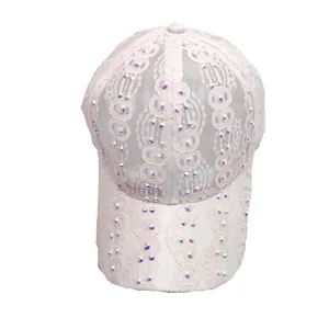 Casquette de baseball en dentelle rose avec strass brillants et maille filet
