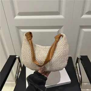 Damen Sommer Stroh Geflochtene Umhängetasche Mit Geknotetem Kunstledergriff Lässige Hobo Handtasche Für Urlaub Strand Reise Mode