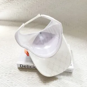Detail of white jacquard baseball cap with rhinestone R-letter patterns and adjustable strap