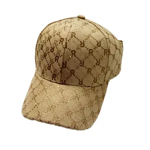 Vintage jacquard baseball cap with R-monogram pattern and sparkling rhinestone details
