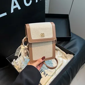 Sac Bandoulière Mini pour Femmes Pochette Téléphone Minimaliste Bloc de Couleur Toile Cuir PU Avec Boucle Fleur Petit Sac Carré