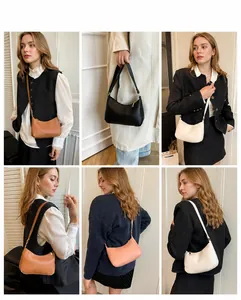 Three colors of minimalist hobo bags shown on model for single shoulder and crossbody use