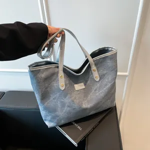 Women Large Capacity Tote Bag Marble Texture PU Leather Shoulder Handbag With Fashion Label Commuter Daily Purse