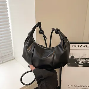 Women's Fashion PU Leather Pleated Underarm Shoulder Bag Trendy Hobo Bag Casual Solid Color Dumpling Bag With Heart Charm