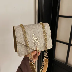 Women's Sequin Glitter Crossbody Bag With Letter Logo Tassel Fashion Chain Shoulder Square Bag For Party Evening Banquet