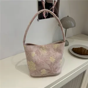 Sac fourre-tout en toile à motif floral au style rétro et design ouvert spacieux