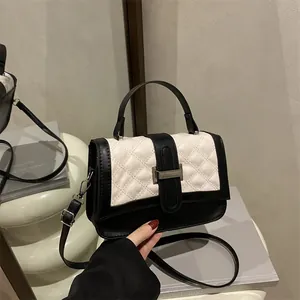 Sac à Bandoulière Matelassé Losange pour Femmes Similicuir Petit Sac Carré avec Poignée Supérieure Fermoir Métallique Mode