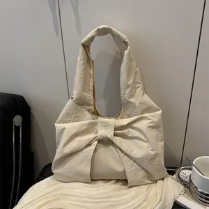 Borsa Tote da Donna con Grande Fiocco a Quadretti Gingham Borsa a Spalla in Tessuto Arricciato Hobo Bag Casual per Ragazze