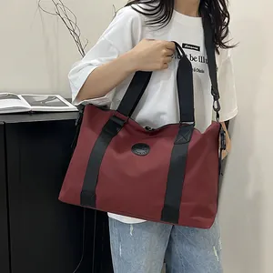 Large capacity burgundy yoga tote bag for travel and fitness with black shoulder straps