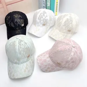 Collection of lace baseball caps with metal M logo in various trendy pastel colors