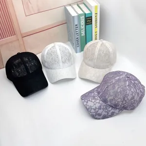 Breathable lace baseball cap set in black, white, beige, and purple for women's summer sun protection