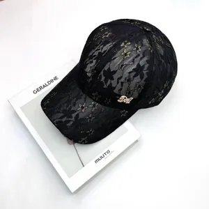 Women's Lace Baseball Cap Fashionable Breathable Floral Embroidery Mesh Sun Hat With Rhinestone Letter M For Summer Casual Outdoor