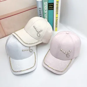 Lussuoso Berretto da Baseball Jacquard Floreale da Donna Con Catena di Strass Fibbia a Cuore di Künstliche Perle Cappello da Sole Regolabile