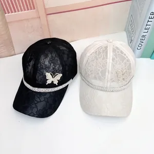 Summer lace baseball caps for women with rhinestone butterflies and floral embroidery