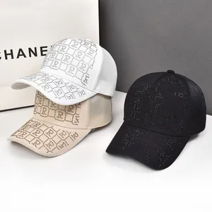 Fashion Rhinestone Letter Pattern Mesh Baseball Cap For Women Breathable Sun Hat Summer Outdoor Adjustable Casual Bling Hat