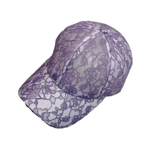 Summer lace breathable baseball cap for women in light purple with hollow floral pattern