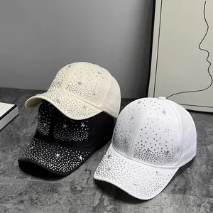 Women's summer breathable baseball cap with sparkling rhinestones in black and white