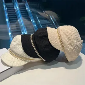 Casquette Gavroche Femme Strass Künstliche Perle Chaîne Métal Mode Pied-de-poule Chapeau Octogonal Automne Printemps Vintage Élégant