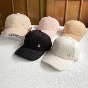 Winter fleece baseball caps with metal H logo in beige pink khaki black and white colors