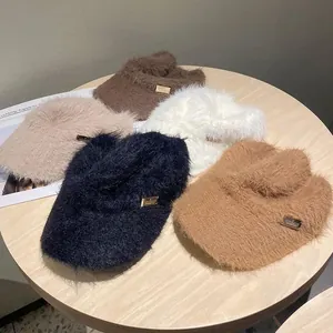 Women Winter Mohair Warm Open Top Hat Ponytail Friendly Plush Faux Fur Sun Visor Outdoor Sports Casual Wide Brim Baseball Cap