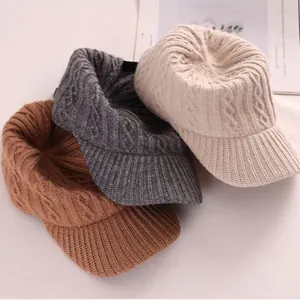 Women's autumn winter knit baseball caps with diamond pattern in beige grey and brown