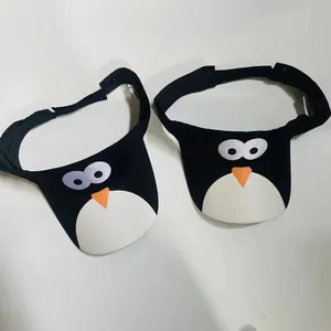 Cartoon penguin open top sun hat for kids featuring funny eye embroidery and adjustable strap