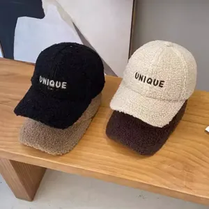 Women Winter Warm Lamb Wool Baseball Cap With Unique Letter Embroidery Adjustable Teddy Fleece Outdoor Casual Fashion Hat