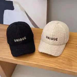 Winter lamb wool baseball cap with UNIQUE embroidery in black and beige colors