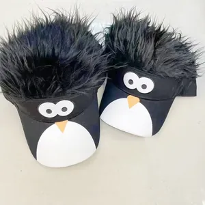 Casquette pingouin drôle avec faux cheveux 3D et yeux brodés style urbain noir branché