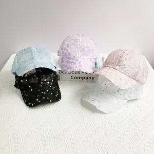 Women Sequin Floral Lace Mesh Baseball Cap Breathable Sun Protection Adjustable Summer Fashion Mesh Sun Hat