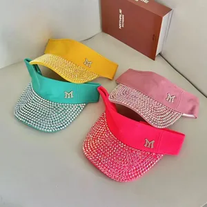 Sparkling rhinestone sun visor hats for women with M logo in vibrant summer colors