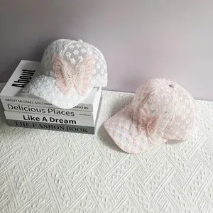 Cappellino da Baseball in Pizzo e Rete per Donna Con Farfalla 3D Künstliche Perle Strass Dolce Traspirante Protezione Solare Vacanza