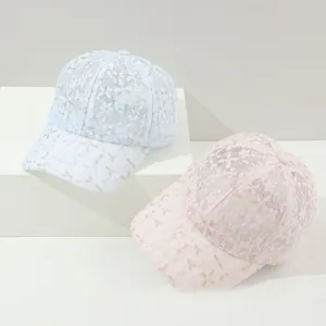 Damen Spitzen-Baseballkappe mit Blumenmuster in Hellblau und Rosa, atmungsaktiver Sonnenhut