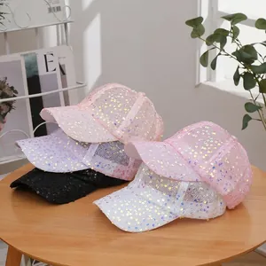 Damen Mode Pailletten Netz Baseballkappe Atmungsaktiv Sonnenschutz Verstellbar Glitter Sommer Strand Hut Für Draußen