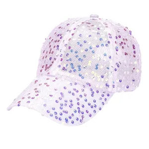 Atmungsaktive Mesh-Baseballkappe für Damen mit Pailletten in stylischem Rosaviollet